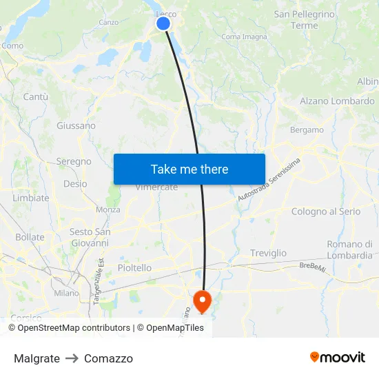 Malgrate to Comazzo map