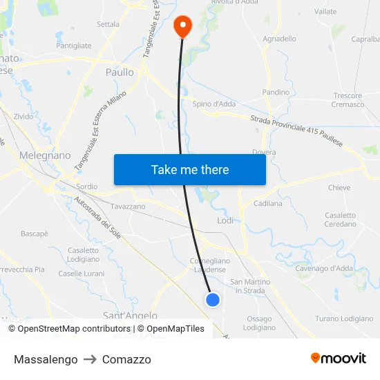 Massalengo to Comazzo map