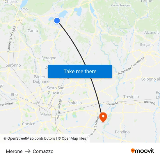 Merone to Comazzo map