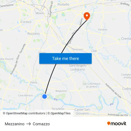 Mezzanino to Comazzo map