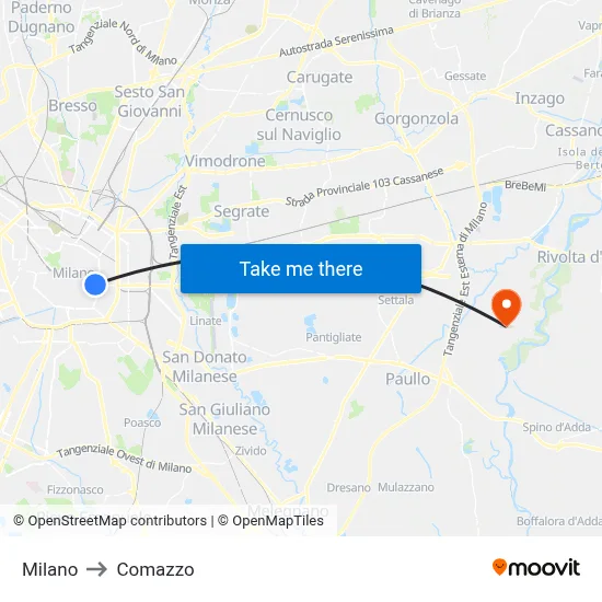 Milan to Comazzo map