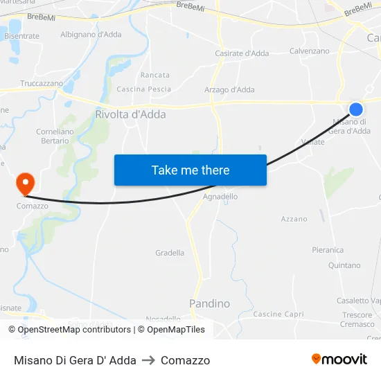 Misano di Gera d'Adda to Comazzo map
