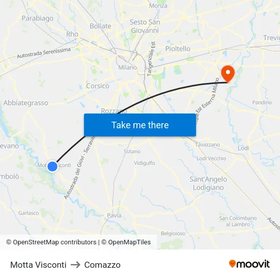 Motta Visconti to Comazzo map