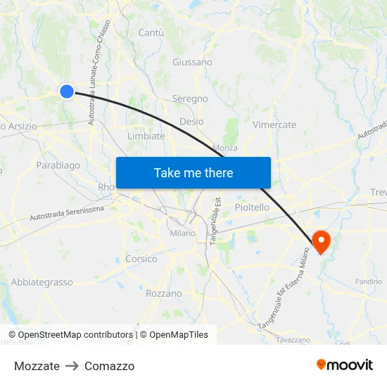 Mozzate to Comazzo map