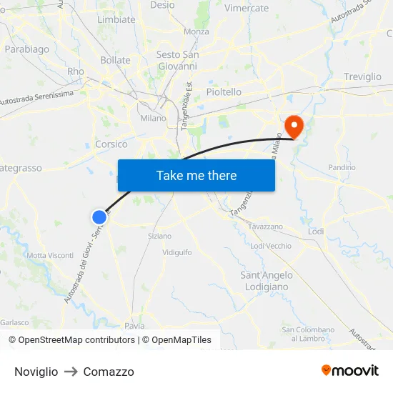 Noviglio to Comazzo map