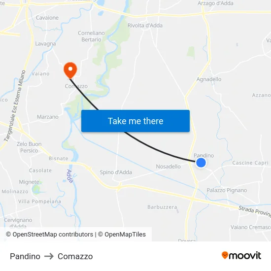 Pandino to Comazzo map