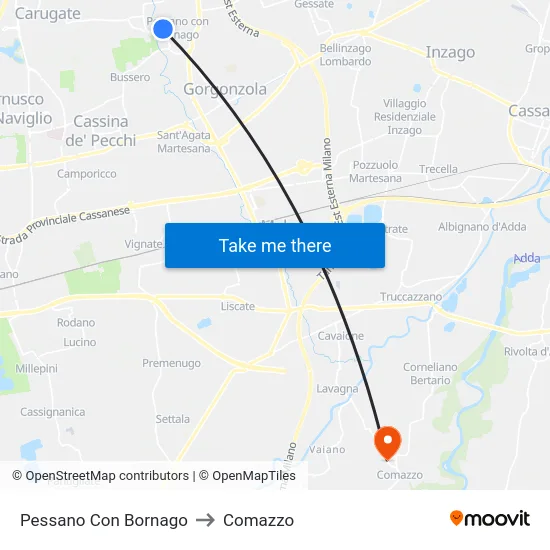 Pessano Con Bornago to Comazzo map