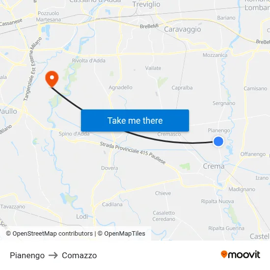Pianengo to Comazzo map