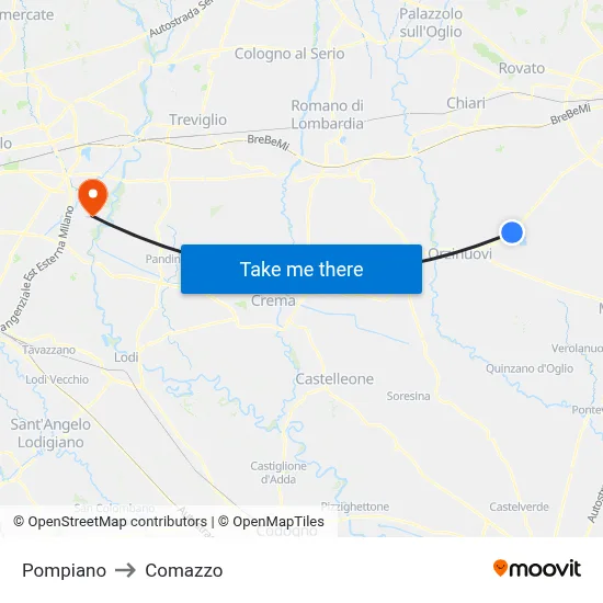 Pompiano to Comazzo map