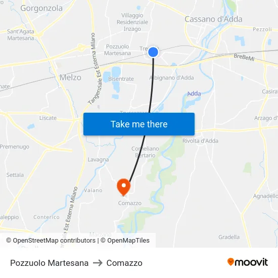 Pozzuolo Martesana to Comazzo map