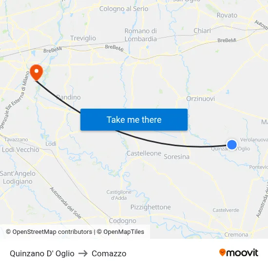 Quinzano D' Oglio to Comazzo map