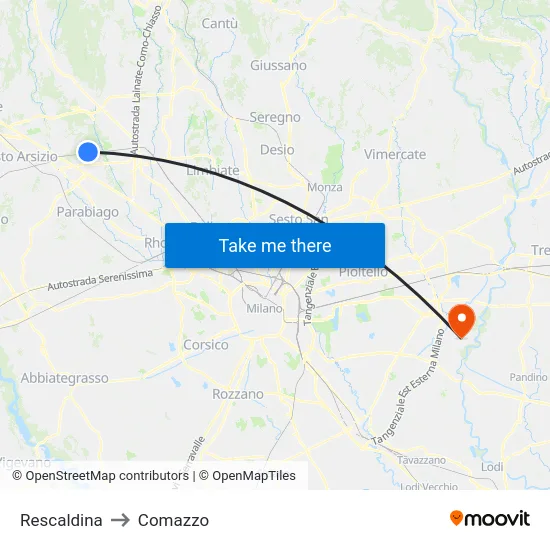 Rescaldina to Comazzo map
