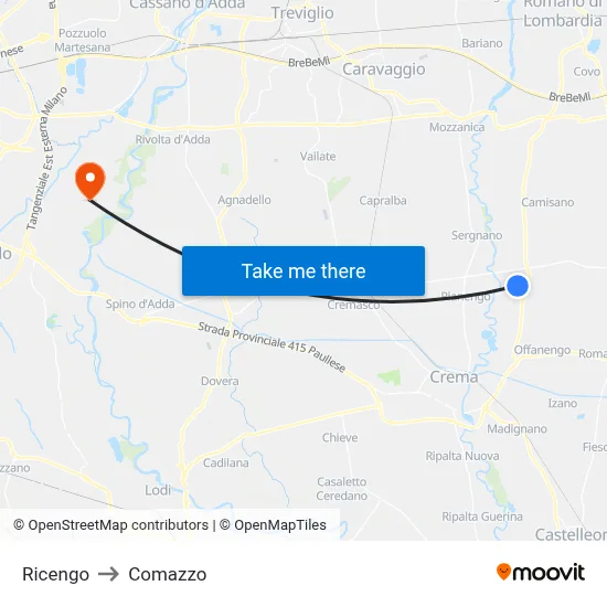 Ricengo to Comazzo map