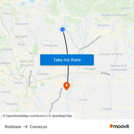 Robbiate to Comazzo map