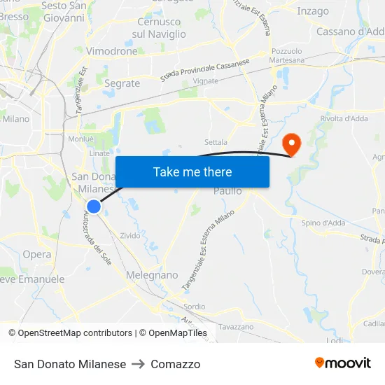 San Donato Milanese to Comazzo map