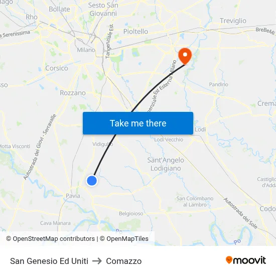 San Genesio Ed Uniti to Comazzo map