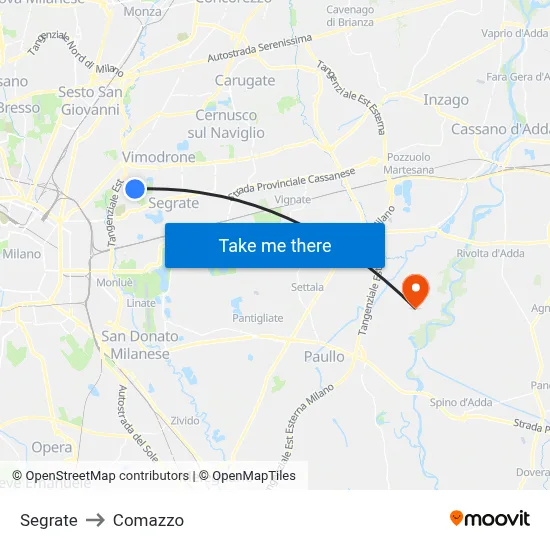 Segrate to Comazzo map