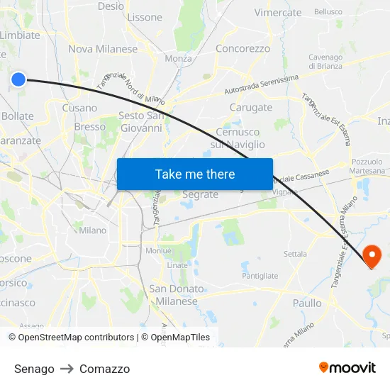 Senago to Comazzo map