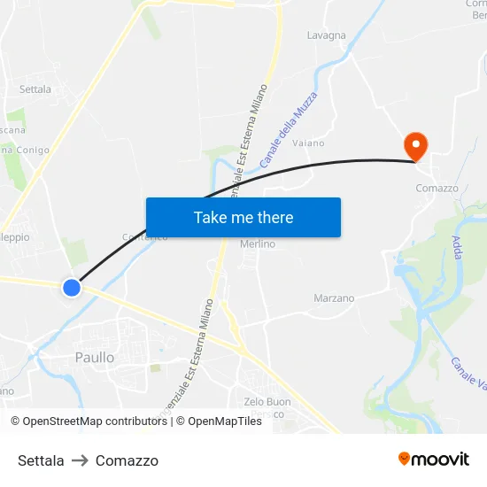 Settala to Comazzo map