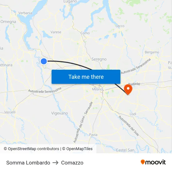 Somma Lombardo to Comazzo map