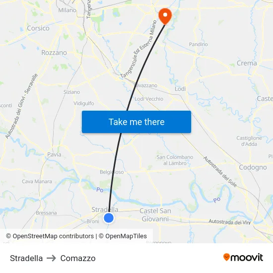 Stradella to Comazzo map