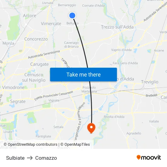 Sulbiate to Comazzo map
