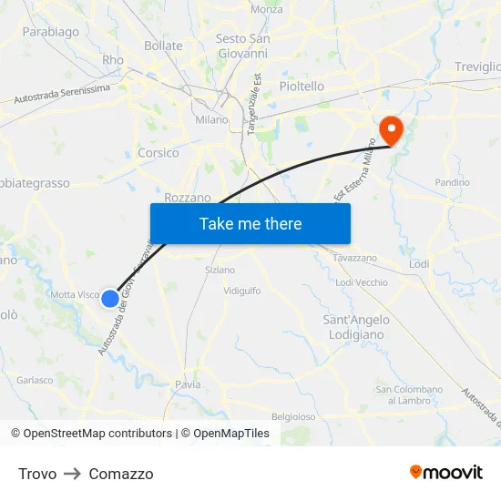Trovo to Comazzo map