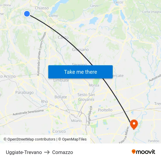 Uggiate-Trevano to Comazzo map