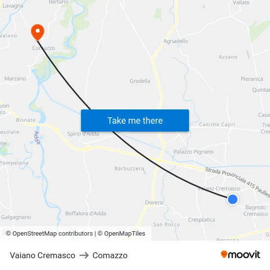Vaiano Cremasco to Comazzo map