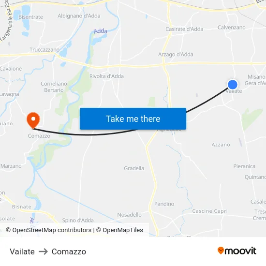 Vailate to Comazzo map