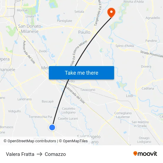 Valera Fratta to Comazzo map