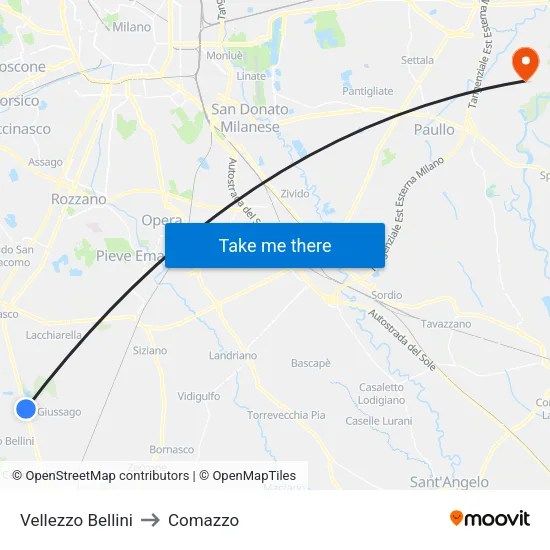 Vellezzo Bellini to Comazzo map