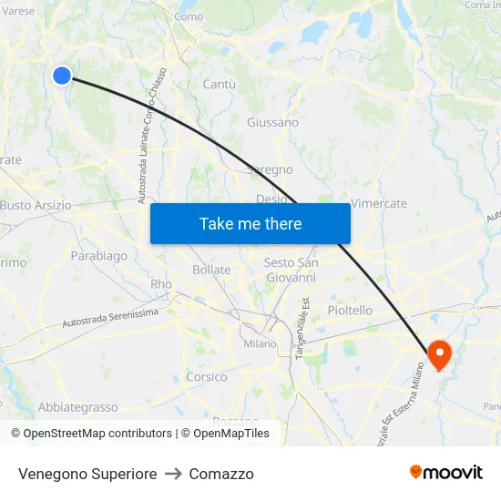 Venegono Superiore to Comazzo map