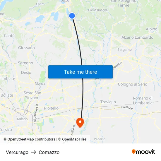 Vercurago to Comazzo map