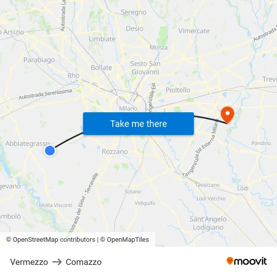 Vermezzo to Comazzo map