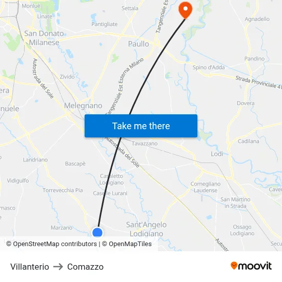 Villanterio to Comazzo map