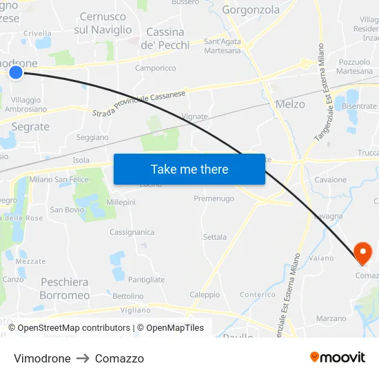 Vimodrone to Comazzo map