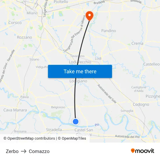 Zerbo to Comazzo map