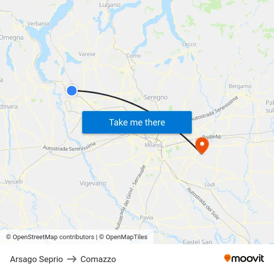 Arsago Seprio to Comazzo map