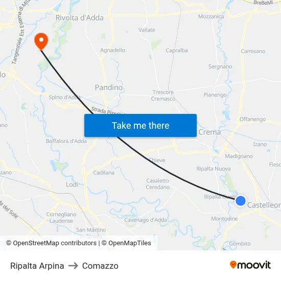 Ripalta Arpina to Comazzo map