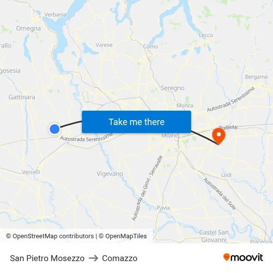 San Pietro Mosezzo to Comazzo map