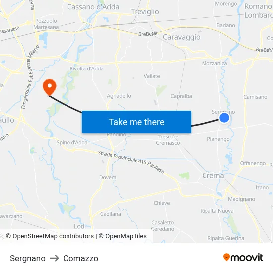 Sergnano to Comazzo map