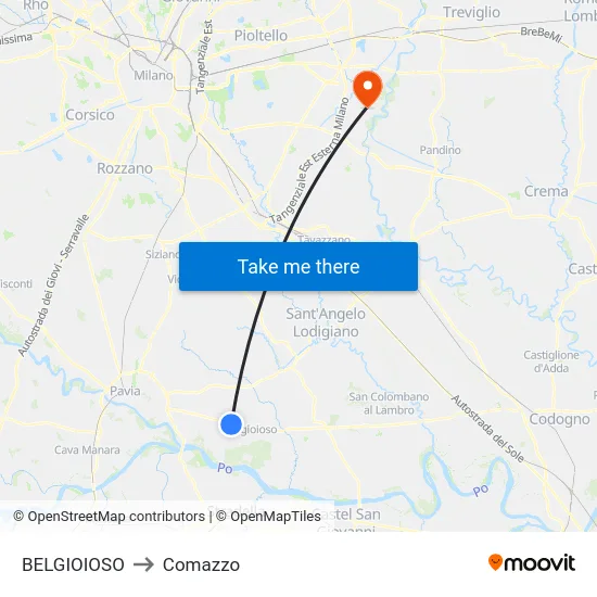 BELGIOIOSO to Comazzo map