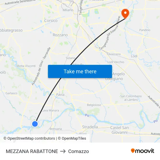 Mezzana Rabattone to Comazzo map