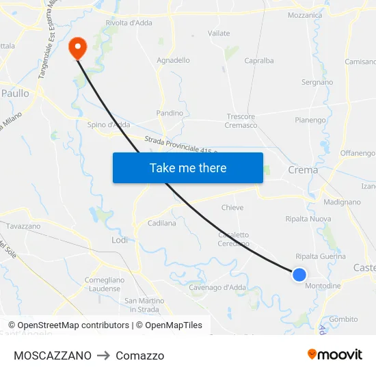 Moscazzano to Comazzo map