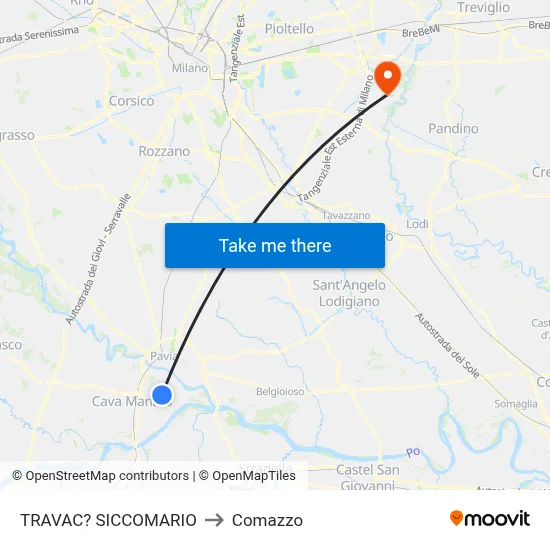 Travacò Siccomario to Comazzo map