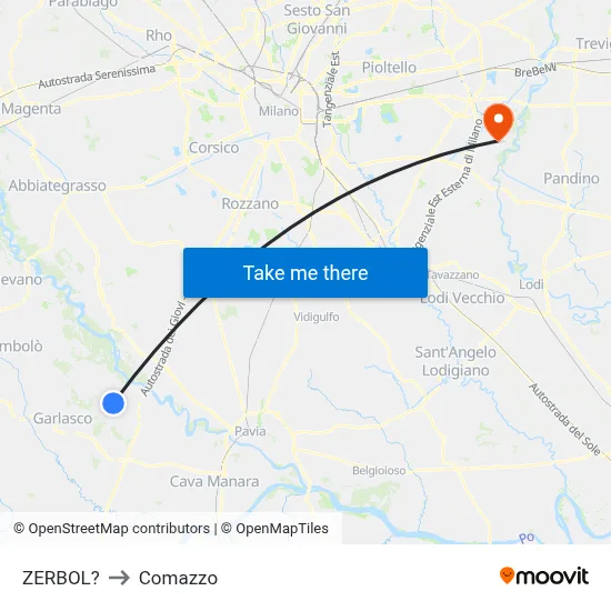 Zerbol to Comazzo map