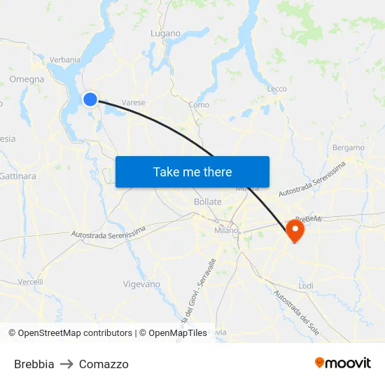 Brebbia to Comazzo map