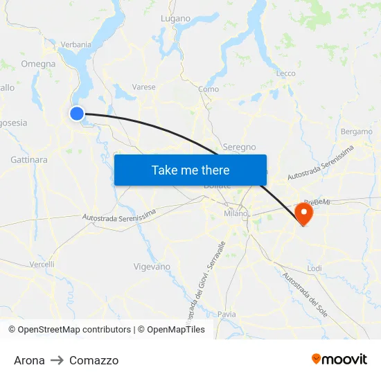 Arona to Comazzo map