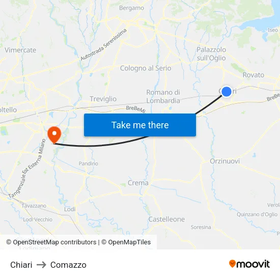 Chiari to Comazzo map